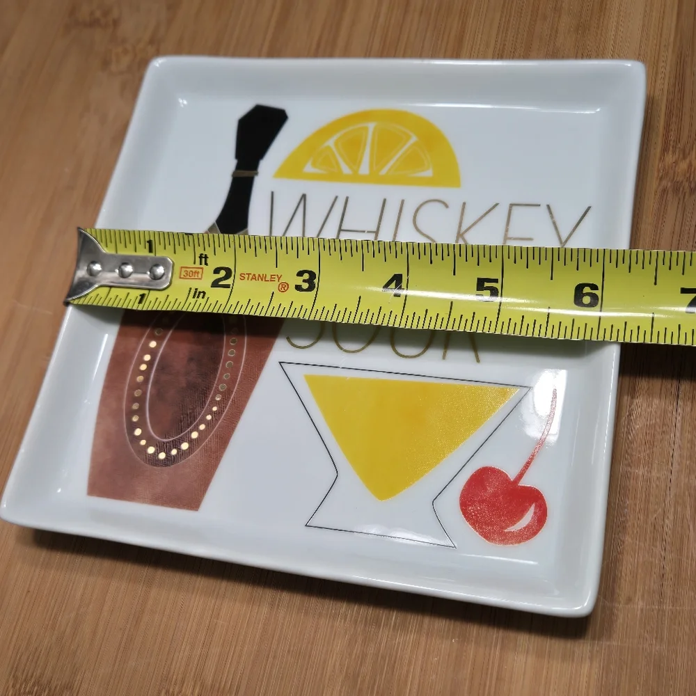 Crate & Barrel WHISKEY SOUR Appetizer Plate Trinket Dish, recipe on back